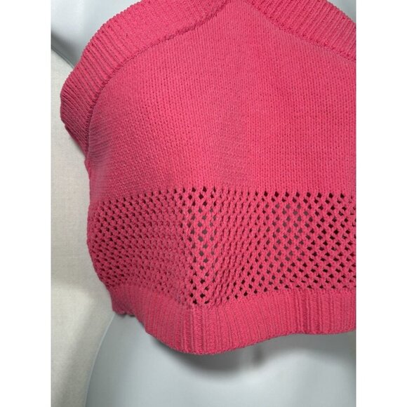 ZARA Bandeau Crochet Halter Crop Top Boho Barbie Pink Festival Summer Small - Picture 2 of 11